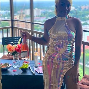 Luxurious sequence dress with satin bodysuit